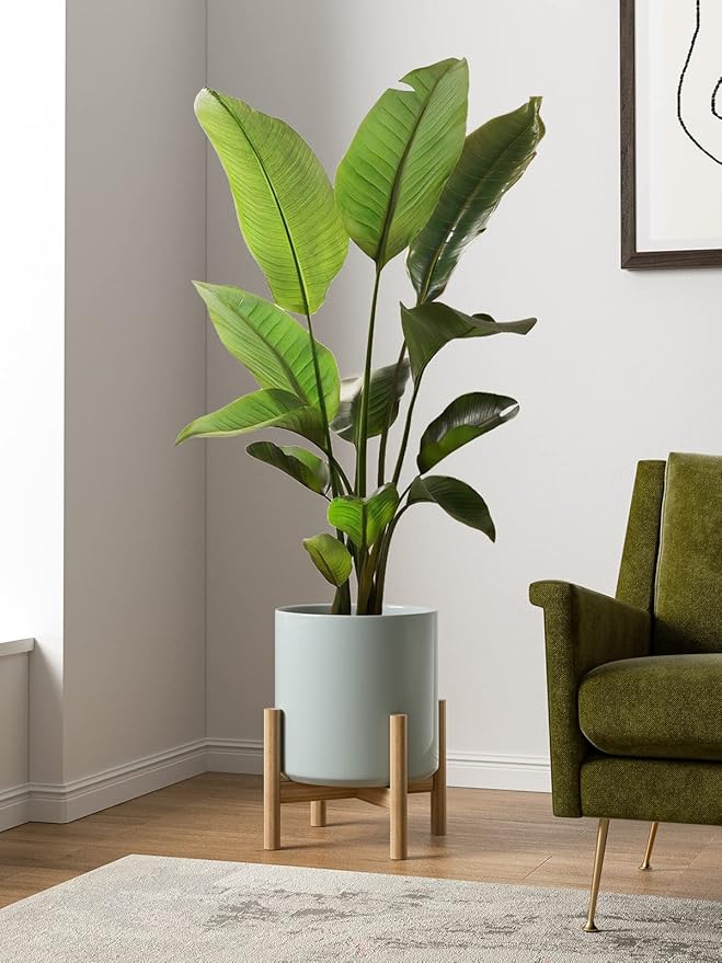 LE TAUCI 12 Inch Pots for Plants, Ceramic Large Plant Pot for Indoor Plants, Mid-Century Modern Flower Planter Pots with Drainage Hole and Removable Plug, Round Planter Pot, Reactive Glaze Blue Gray-Ruum Studio Home