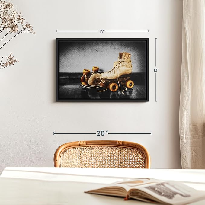 ElephantStock Vintage Skates Pop Wall Art - Horizontal Framed Canvas - 1-Piece Living Room Wall Decor - Sport Photography Canvas Print - Beige and Black Decor for Wall - 19" X 13"-Ruum Studio Home