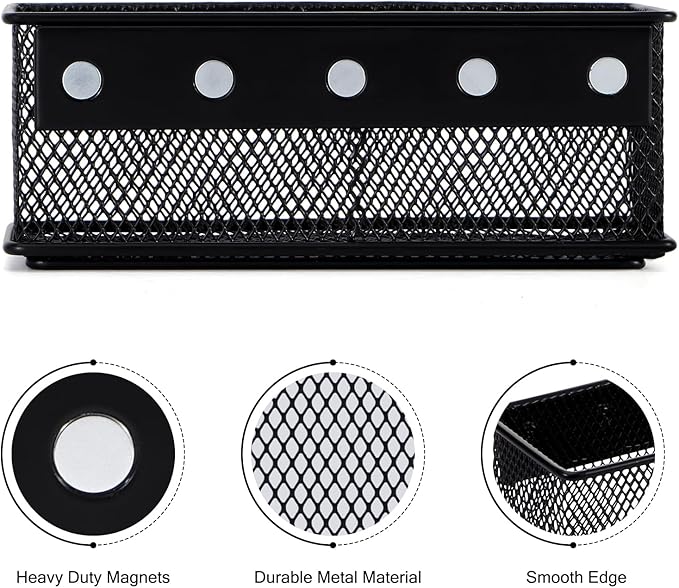 6.29'' × 2.28'' × 2.48 Black Magnetic Basket for Refrigerator Magnetic Organizer Holder Locker Organizer for Home Office Accessories Magnetic Basket for Whiteboard,Set of 4-Ruum Studio Home