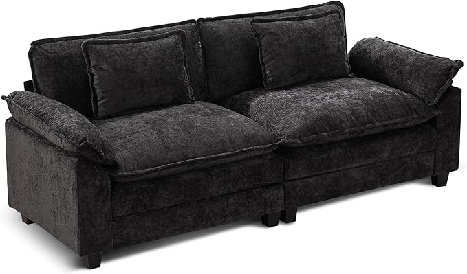 URRED Modular Sectional Sofa Comfy Cloud Couch, Modern Chenille Sofa Sleeper Deep Seat Couches with Ottoman/Pillows for Living Room (Black, 82.6'')-Ruum Studio Home