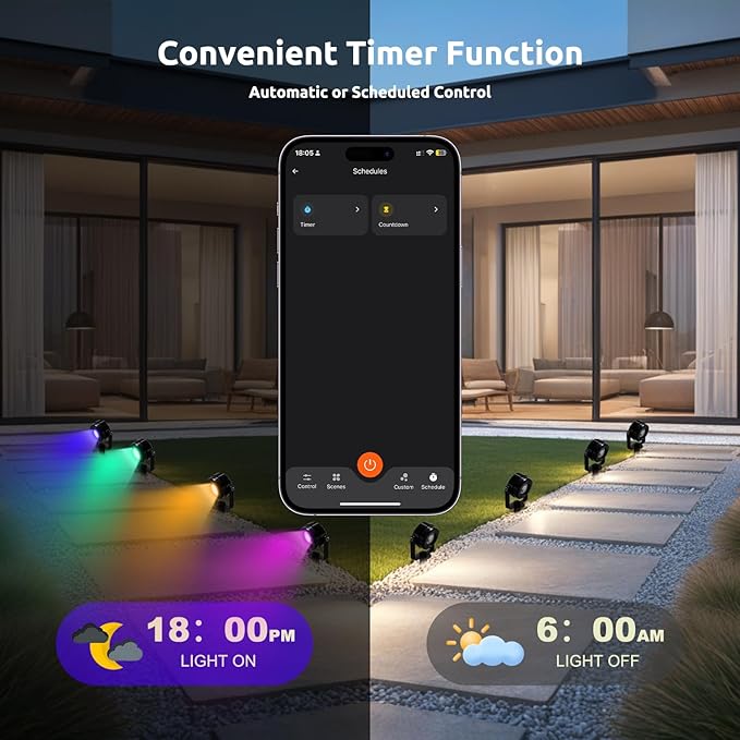 Smart RGBW Spot Lights Outdoor, 8 Pack Low Voltage Landscape Lighting with APP & Remote Control, Waterproof and Timing, Color Changing Outdoor spot Lights for Yard Halloween Christmas Decorations-Ruum Studio Home