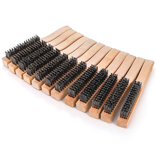 Elsjoy 12 Pack Wire Brush with Wooden Handle, 10 Inch Stainless Steel Wire Scratch Brush Wire Cleaning Brush Set for Removing Rust, Paint, Welding Slag-Ruum Studio Home