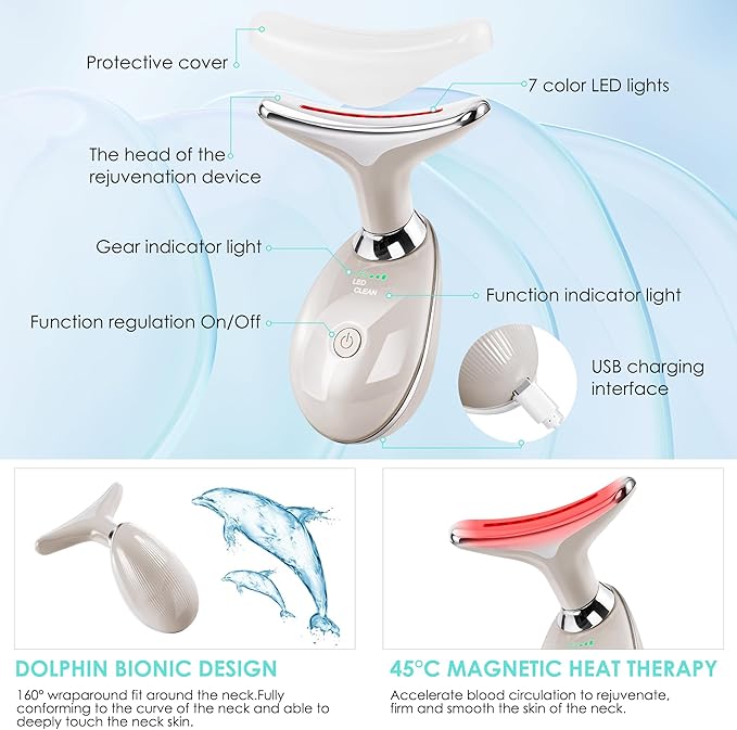 Facial Massager Red-Light-Therapy-for-Face and Neck, Face 𝖲 culpting Wand with 7 Color (Champagne)-Ruum Studio Home