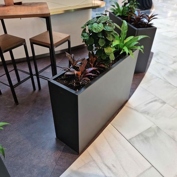 Galvanized Steel Metallic Heavy Planter for Outdoor Plants Metal Outdoor Planter Spliced Flower Box with Partitions for Outside,Indoor,Garden (Black, 24 * 12 * 24)-Ruum Studio Home