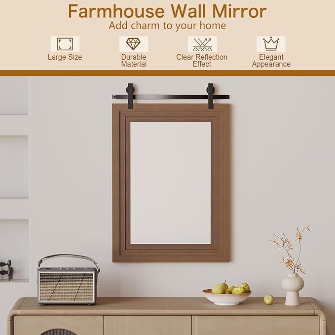ALBAD Farmhouse Wood Framed Wall Mirror, Natural Wood and Framed Wall Mounted Bathroom Vanity Mirror for Farmhouse Decor, Vertical or Horizontal Hanging-Ruum Studio Home