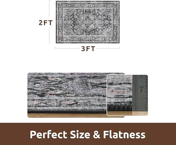 AMOAMI-2X3 Small Rug-Washable Rugs Entryway Mat Indoor-Soft Vintage Non Slip Rugs for Kitchen Laundry Room Bathroom Dark Grey & Black Decorative Accent Rug for in Front of Sink 24 Inch x36 Inch-Ruum Studio Home