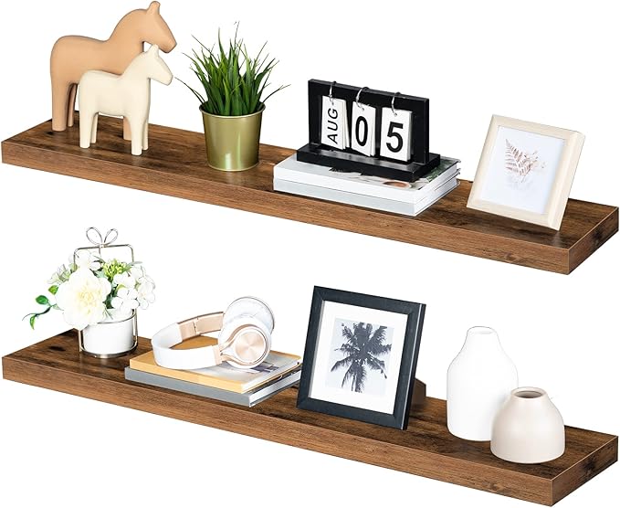 HOOBRO Floating Shelves for Wall, Wall Mounted Shelf Set of 2, 39.4" Hanging Shelf with Invisible Brackets, for Wall Bathroom, Bedroom, Toilet, Kitchen, Livingroom, Office, Rustic Brown BF100BJP201G2-Ruum Studio Home