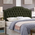 24KF Upholstered Button Tufted Queen Headboard with Nailhead Trim, Elegant Boucle Fabric Full headboard, 6031-Q-Boucle-Dark Green-Ruum Studio Home