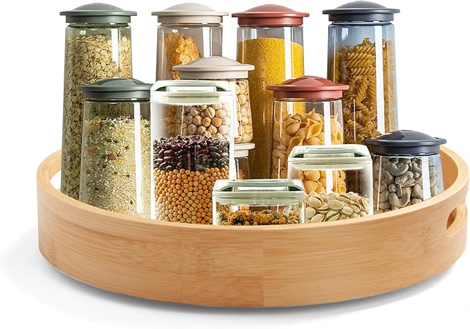 12in Bamboo Lazy Susan Organizer for Countertop and Cabinet with Large and Stable Chassis,Round Rotating Bamboo Tray for Station Organizer,for Kitchen Bathroom Laundry Room (12in)-Ruum Studio Home