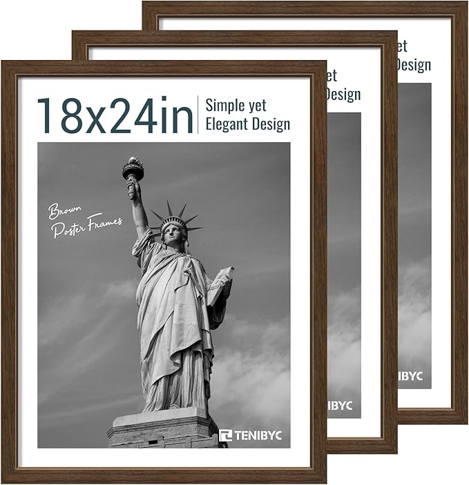 18x24 Poster Frame 3 Pack - Brown Woodgrain, Wood Picture frame, Gallery Picture Frame - Wall Hanging-Ruum Studio Home