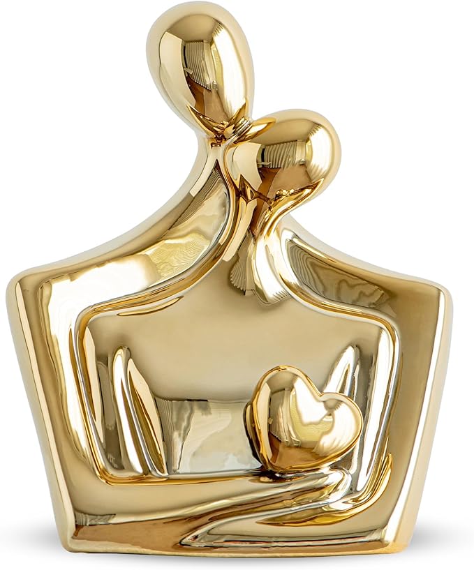 Porcelain Romantic Couple Figurines Statue Gold Aesthetic Decorations Hugging Couple Sculptures - Modern Ceramic Sculpture Home Accents for Living Room Bedroom Coffee Table, Desktop, Bookshelf-Ruum Studio Home