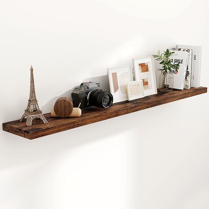 72 Inch Floating Shelves, 72 x 9 Rustic Wooden Fireplace Mantel, 9 Inch Floating Shelf for Wall, Farmhouse Wall Shelves for Home Storage & Display, Rustic Brown Color, Set of 1-Ruum Studio Home
