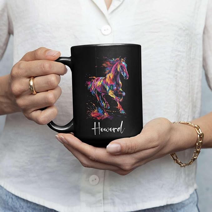 Horse Animal Themed Coffee Mug, Personalized Name Horse Black Cup, Gift For Men Women, Colorful Horse Design Mug, Customized Horse Animal Cup 11oz 15oz, Custom Horse Ceramic Mug-Ruum Studio Home