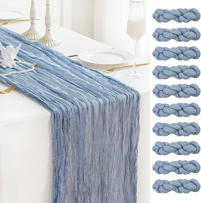 Sioloc 10 Pack Dusty Blue Cheesecloth Table Runner Fall Autumn Decor for Home 10ft Table Cloth for Tea Wedding Birthday Party Baby Bridal Shower Halloween Thanksgiving-Ruum Studio Home