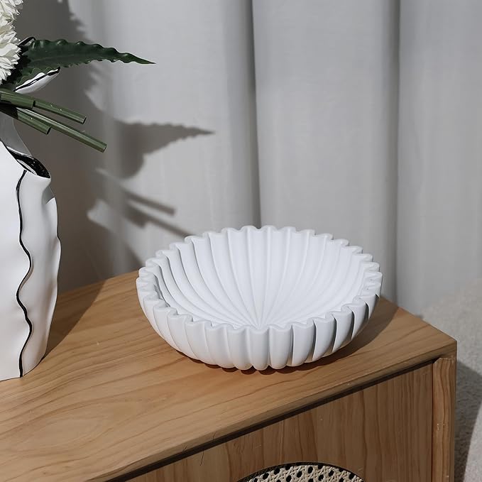 Modern Concrete Decorative Bowl for Kitchen Counter - Large White Fruit Bowl, Key Bowl for Entryway Table, Coffee Table Decor-Ruum Studio Home