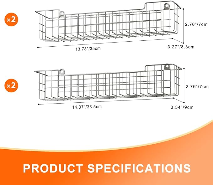 Spice Rack Wall Mount, 4-Pack Seasoning Organizer for Kitchen Storage Organization, Spice Holder Shelf Saving Space for Cabinet, RV, Pantry, Silver-Ruum Studio Home