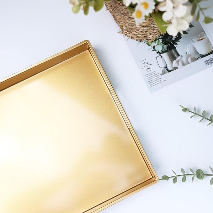 Spsyrine Gold Decorative Serving Tray with Handles, Elegant Plastic Coffee Table Tray for Ottoman, Living Room, Home Decor 15.6" X 10.2"-Ruum Studio Home