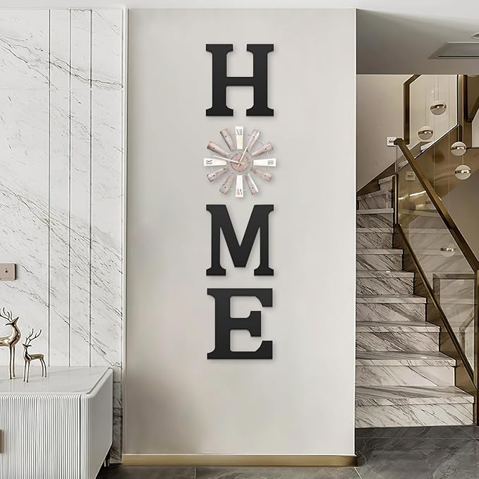 Farmhouse Home Signs with Windmill Clock Wall Decor Rustic Home Letters Wall Art for Living Room Kitchen Entryway Dining Room Bedroom (black)-Ruum Studio Home