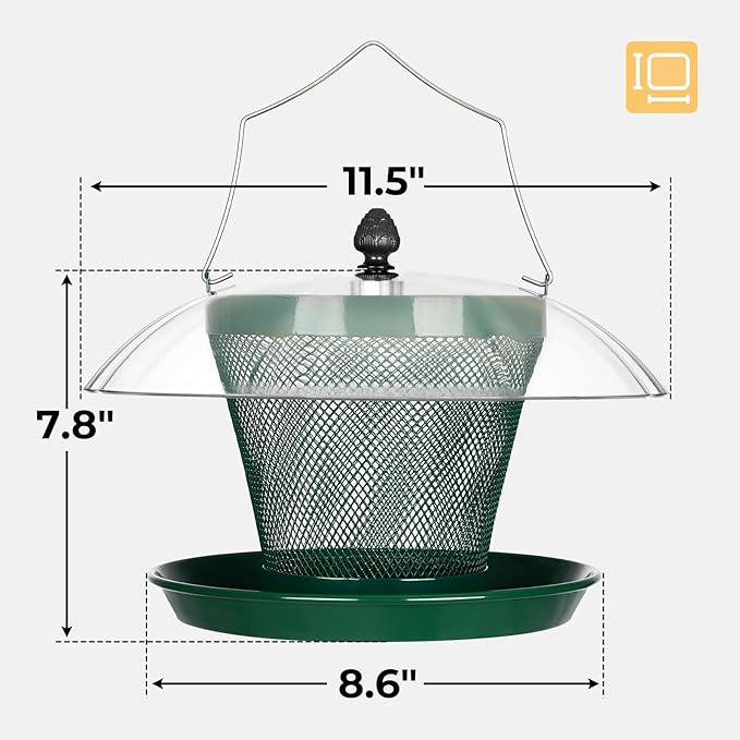 Veehoo Bird Feeders for Outdoors Hanging-Cardinal Bird Feeder with Weatherproof Dome, Wild Meta Finch Feeder for Outside 2.5 lbs Sunflower Seed Capacity, Green-Ruum Studio Home