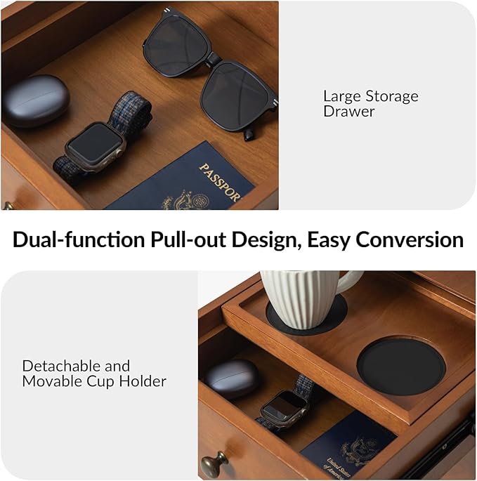 HULALA HOME End Table with Drawer Set of, Modern End Table with USB Ports and Outlets, Wooden Side Table with Storage-Acorn-Ruum Studio Home