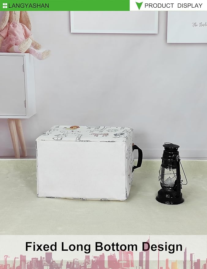 LANGYASHAN Rectangular Storage Bin Collapse Canvas Fabric Cartoon Storage Basket with Handles for Organizing Home Kitchen Boys and Girls Toys Office Closet Shelf Baskets (Rec Simplified Zoo)-Ruum Studio Home