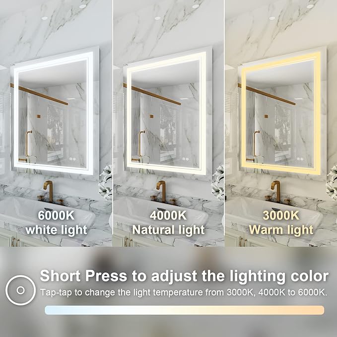 WELLFOR LED Bathroom Vanity Mirror 28 x 36 Inch, Lighted Anti-Fog Dimmable Mirror, IP44 Waterproof Wall Mounted Makeup Mirror, Packed with US Standard Plug and Touch Switch, (Horizontal/Vertical)-Ruum Studio Home