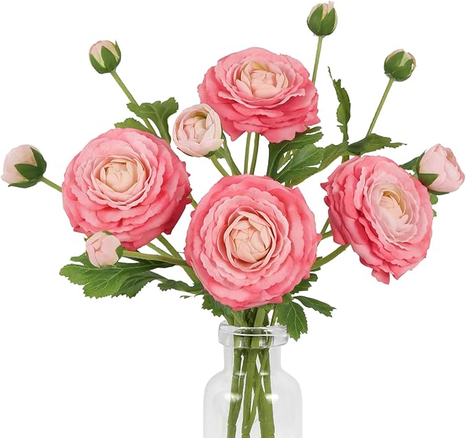 IPOPU 4PCS Real Touch Hot Pink Ranunculus Artificial Flowers Faux Ranunculus Flowers for Vase Real Look Silk Peonies Fake Peony Flowers for Home Indoor Wedding Centerpieces for Table Decor (Rose Red)-Ruum Studio Home