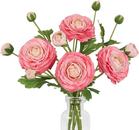 IPOPU 4PCS Real Touch Hot Pink Ranunculus Artificial Flowers Faux Ranunculus Flowers for Vase Real Look Silk Peonies Fake Peony Flowers for Home Indoor Wedding Centerpieces for Table Decor (Rose Red)-Ruum Studio Home