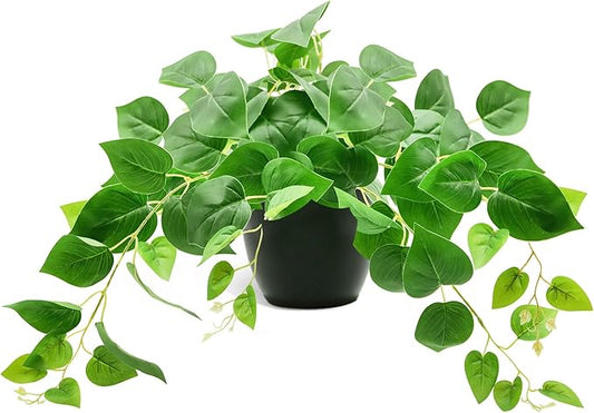 Tiita 1 Pack Fake Plants Artificial Scindapsus Aureus in Pots, Realistic Fake Greenery Potted Plants for Home Office Desk Window Sill Bathroom Bedroom Outdoor Indoor-Ruum Studio Home