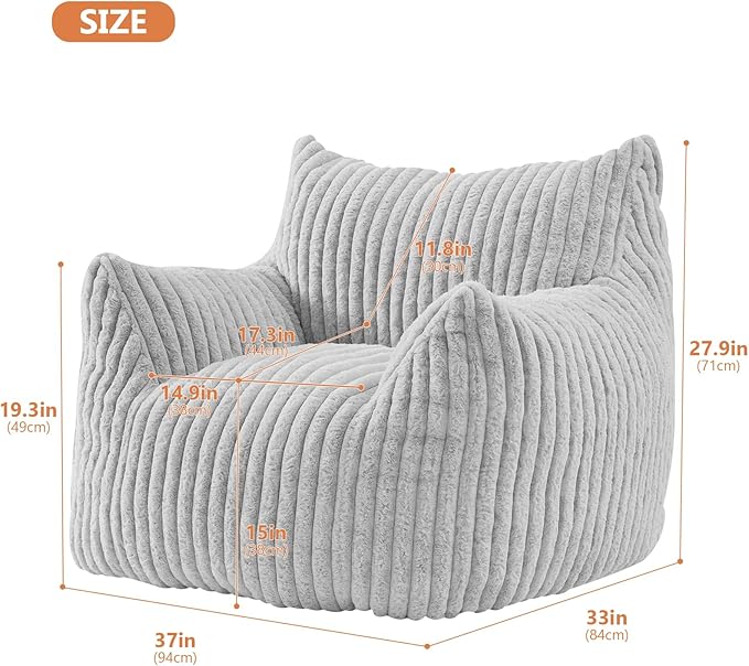 Giant Bean Bag Chairs for Adults with Filling Plush Fluffy Bean Bag Chairs for Teens with Armrests Comfy BeanBag Lazy Couch Sofa Chair for Bedroom Living Room Reading-Ruum Studio Home