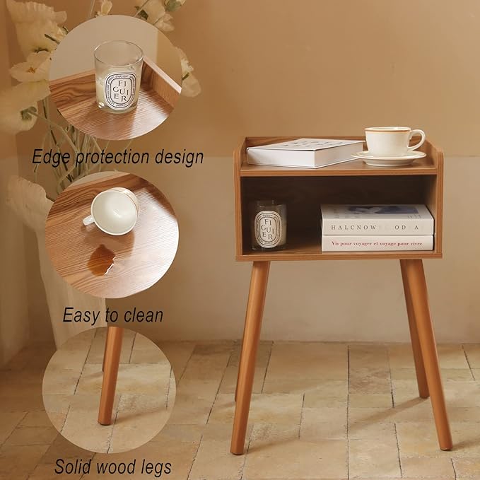 MaxSmeo Nightstand, Mid Century Modern Side Table Bedroom with Storage, Small End Bedside Table with Solid Wood Legs for Living Room, Office Small Spaces (Brown)-Ruum Studio Home