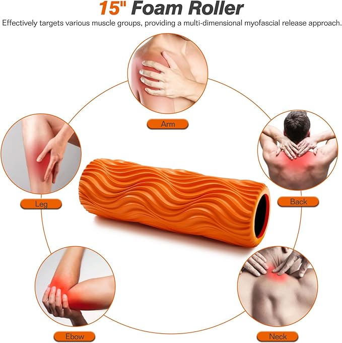 Foam Roller,High Density 15" Foam Roller, Wave Textured Massage Back Roller for Deep Muscle Massage Pilates Yoga,Fitness Exercise Roller for Whole Body Release(Orange)-Ruum Studio Home