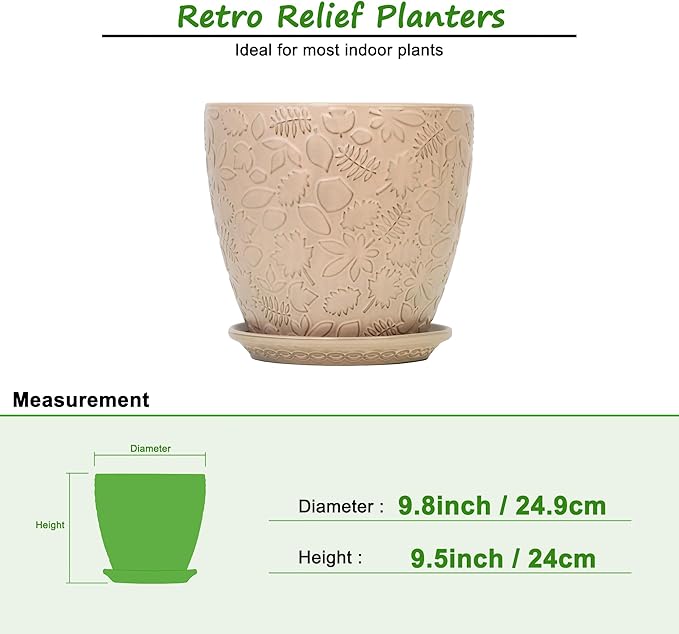 10inch Retro Ceramic Planter with Drainage Hole and Saucer for Multiple Plants, Indoor-Outdoor Garden Pots for Succulent, Orchid, and Flower (Fits Inner Pots Up to 9 Inch, Retro Peach)-Ruum Studio Home