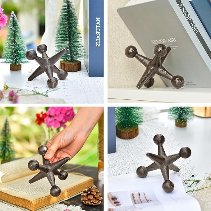 Sungmor Cast Iron Decorative Jack Statue, Home Office Accent Figurine, Antique Brown Jack Sculpture for Bookcase or Table Decoration, Creative Bookends, Paperweight, Door Stop-Ruum Studio Home