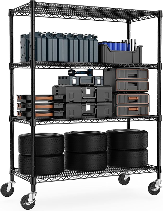 Industrial Metal 4 Tier Shelving for Garage, Pantry, Warehouse, Basement Utility Room, Storage Rack Metal Shelving Unit, Shelf Organizer, Black 23.6" D x 53.2" W x 73.6" H-Ruum Studio Home