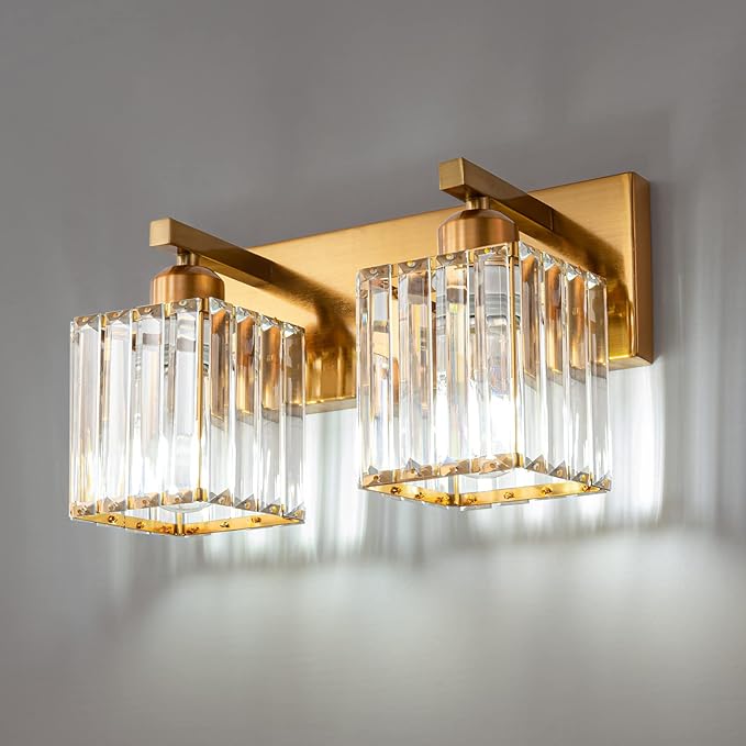 Modern Bathroom Vanity Light 2-Lights Gold Crystal Bathroom Wall Light Vanity Light Fixtures，12.59-inch Modern Minimalist Design-Ruum Studio Home