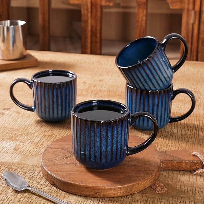 famiware Coffee Mugs Set of 4, Starlight 11 oz Mug Cup Set with Handle for Coffee, Tea, Cocoa, Milk - Ceramic Stoneware Mug Set, Nebulas Blue-Ruum Studio Home