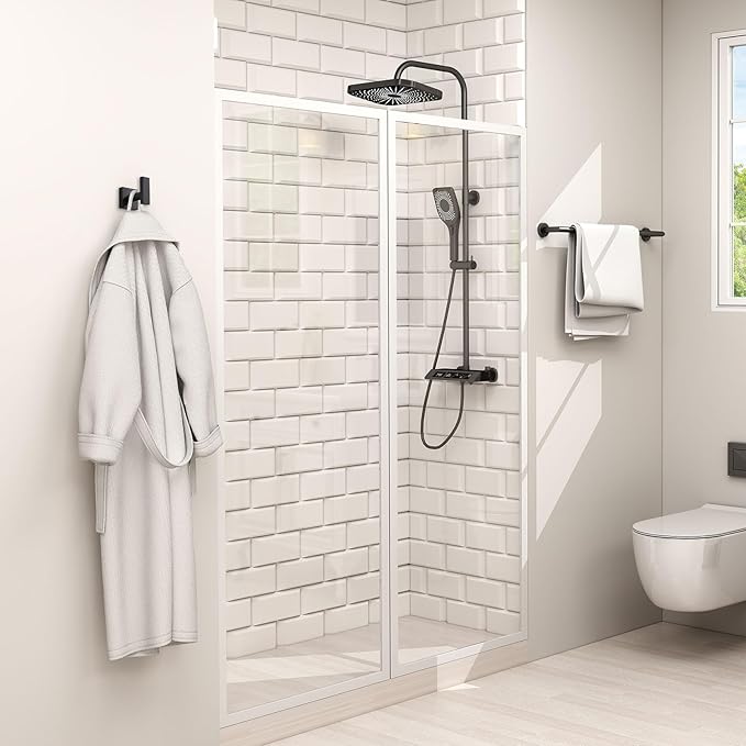 Angle Simple Bathroom Towel Hooks, Stainless Steel Robe Coat Hooks for Wall, Matte Black, 2 Pack-Ruum Studio Home