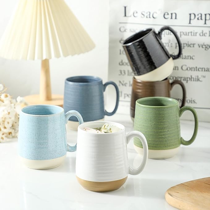 Hasense Coffee Mugs Set of 6, 15 oz Ceramic Coffee Cups with Comfortable Handle, Classic White Mug for Men and Women, Tea Cup Set for Latte, Cappuccino, Milk, Soup, Dishwasher and Microwave Safe-Ruum Studio Home