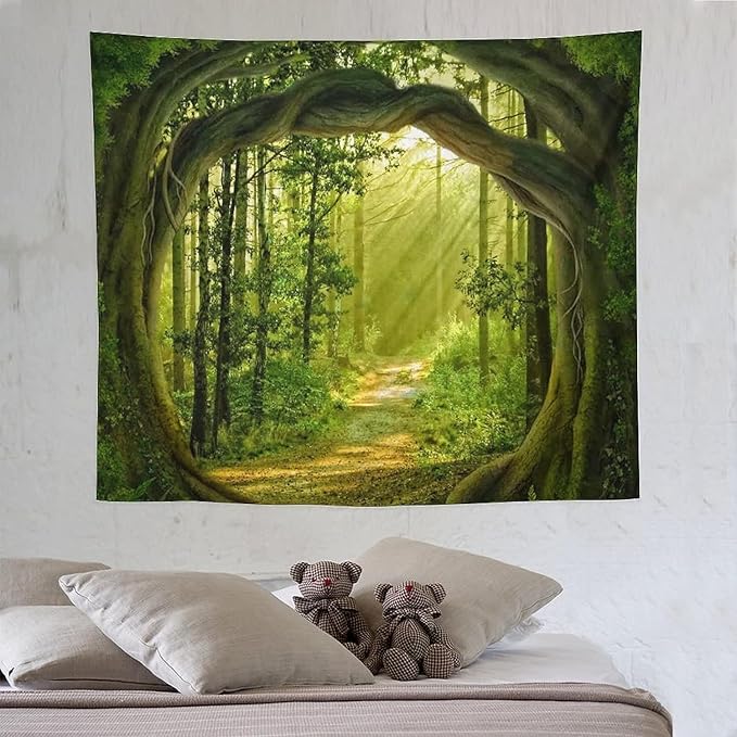 FENDROM Enchanted Forest Tapestry Nature Sunshine Lanscape Green Tree Cave Tapestries Wall Hanging For Living Room Bedroom Home Decorations-Ruum Studio Home