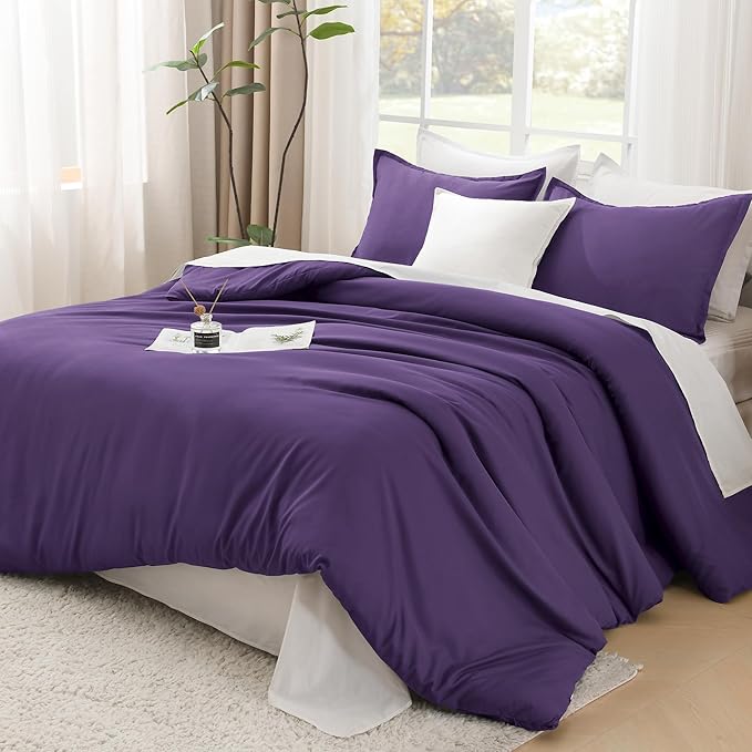 Litanika Purple Comforter Set Twin/Twin XL Size, 2 Pieces Lightweight Solid Bedding Comforter Set, All Season Fluffy Bed Set (66x90In Comforter & 1 Pillowcase)-Ruum Studio Home