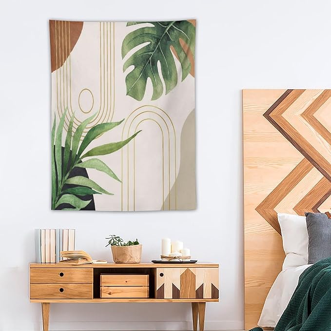Abstract Boho Tapestry, Mid Century Tropical Tree Leaves Modern Geometric Arch Bohemian Botanical Tapestry, Home Aesthetic Wall Hanging Art Decor for Living Room Bedroom Dormitory 50x60 Inch-Ruum Studio Home