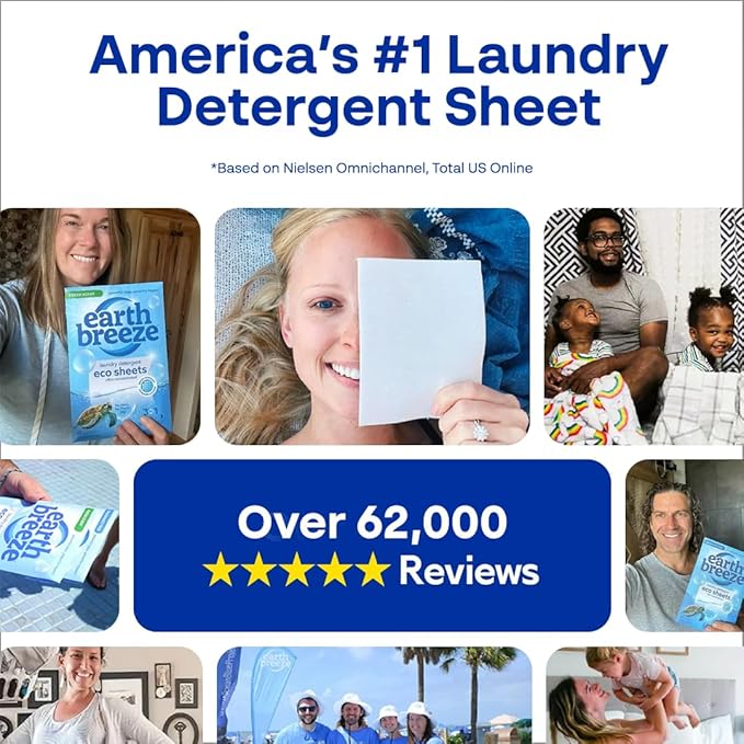 Earth Breeze Laundry Detergent Sheets Fresh Scent - 60 Loads Eco Liquidless Soap - Travel-Friendly for Hot & Cold Cycles, Tackles Tough Stains & Odors - Gentle on Skin, 30 Ct-Ruum Studio Home