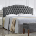 24KF Upholstered Button Tufted King Size Headboard with Nailhead Trim, Soft Velvet Fabric Headboard King/Cal King Size -Dark Gray-Ruum Studio Home
