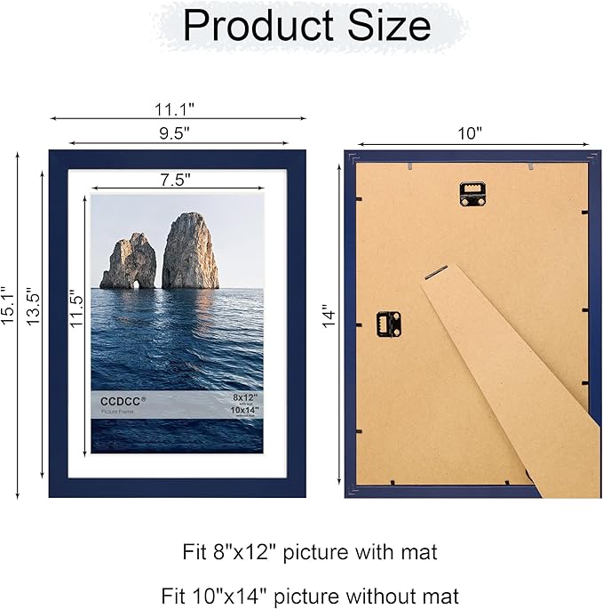 10x14 Picture Frame Set of 4, 10 x 14 Wood Photo Frames with Mat for 8x12 or 30x40cm Diamond Painting Art, Wooden Frame with Real Glass Cover for Wall and Tabletop Display,Blue-Ruum Studio Home
