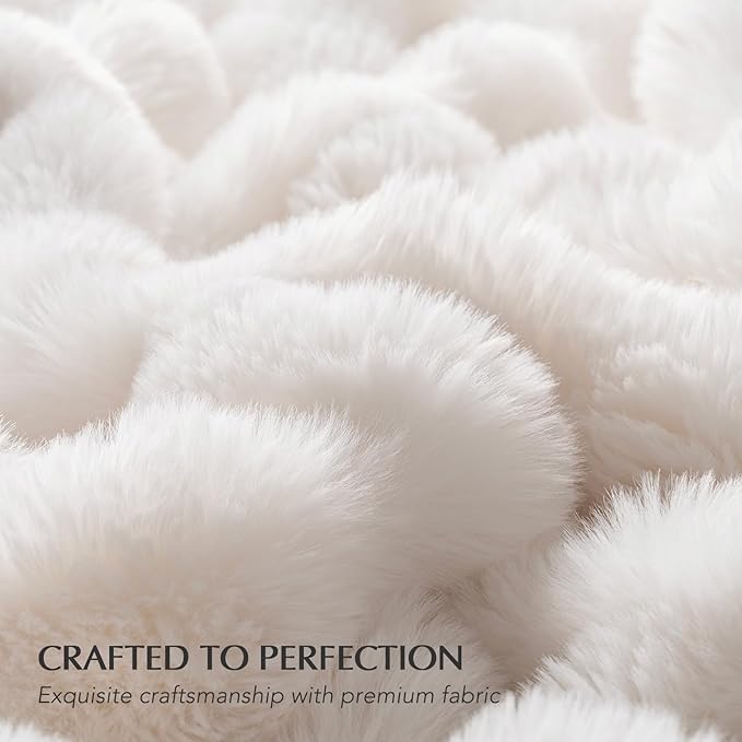 EVERGRACE Ultra Soft Luxury Fluffy Ridgeline Faux Rabbit Fur Throw Blanket, Thick Warm Bubble Throw for Bed, Cozy Plush Reversible Blankets for Couch, Chair, Sofa, Ivory White, 80x90 Inches, 870 GSM-Ruum Studio Home