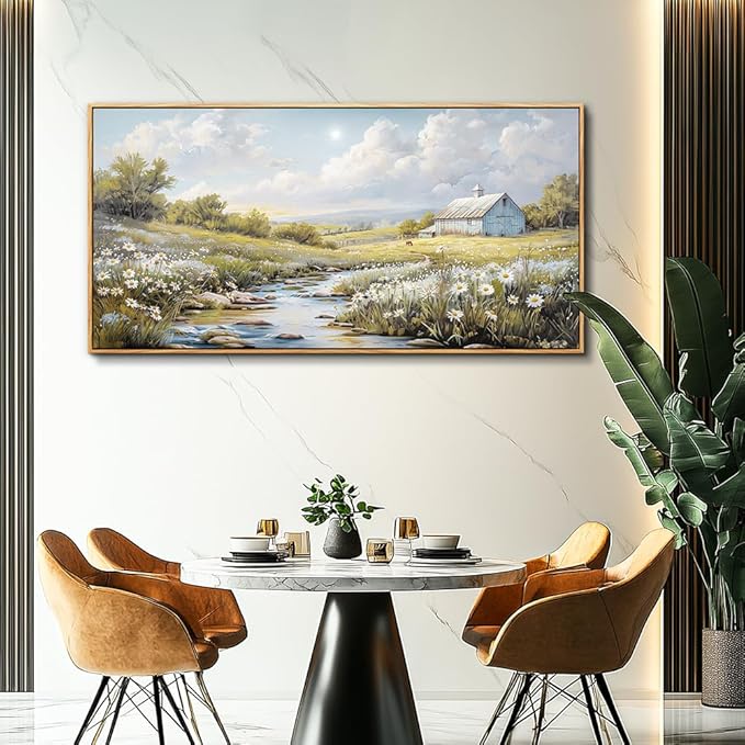 PHAOHUAXM Large Canvas Wall Art For Living Room Wall Decor For Bedroom Flower Watercolour Office Decoration Countryside Scenery Wall Picture Printing Art Painting Home Decor 30x60 In Wood Framed-Ruum Studio Home