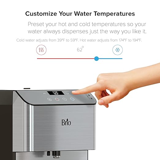 Brio 700 Series Moderna 3-Stage Filter Reduces PFAS & MicroplasticsTouch-Less Countertop Bottle-Less POU Tri-Temperature Digital Water Cooler Dispenser-Ruum Studio Home