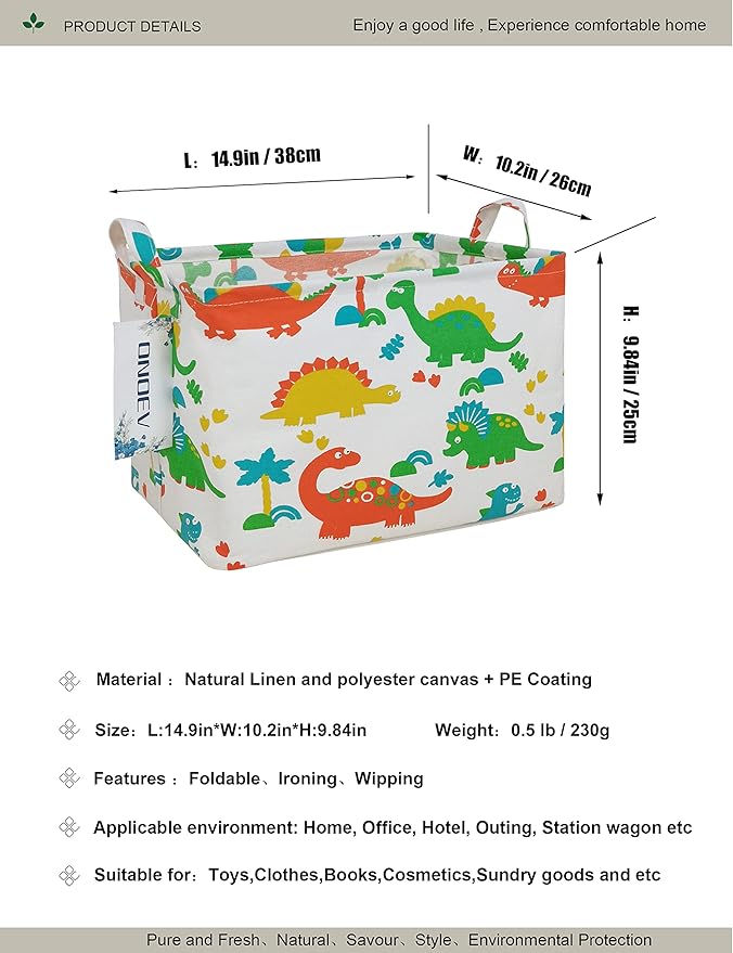 Rectangular Folding Laundry Basket, Canvas Basket,Nersury Hamper,Suitable for Children,Office,Bedroom,Clothes,Toys Storage（Dinosaur Paradise） (1)-Ruum Studio Home