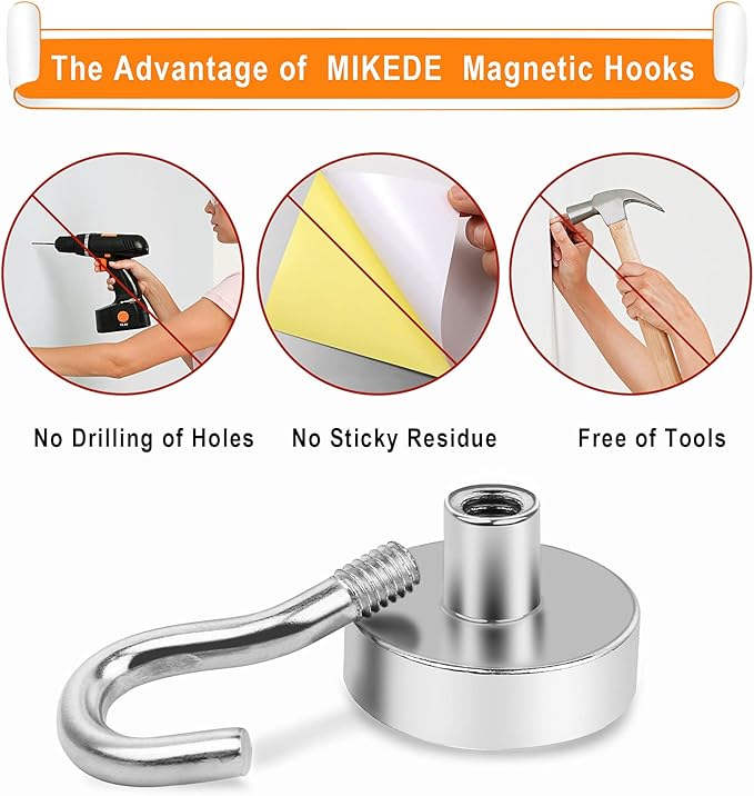 MIKEDE Magnetic Hooks Heavy Duty, 28Lbs Neodymium Magnets with Hooks for Refrigerator, 10Pcs Strong Cruise Hooks for Hanging, Magnetic Hanger for Grill, Toolbox, Storage-Ruum Studio Home